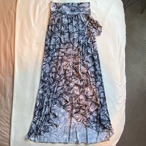 Tropical Black & White High Low Maxi Skirt
